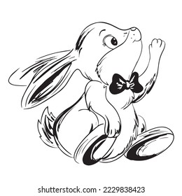 Rabbit silhouette isolated on white background. Black vector art of a bunny. Simple vector illustration of an animal. Bunny Vector illustration. Cute Rabbit silhouette logo isolated