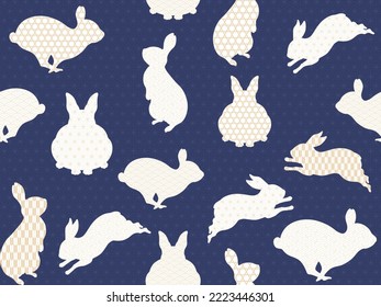 Rabbit silhouette and Japanese pattern.