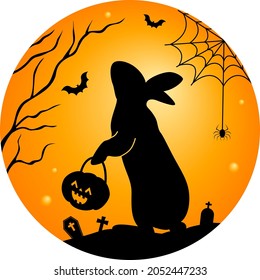 Rabbit silhouette with lantern. Happy halloween concept. Vector illustration for banner, poster, greeting card.