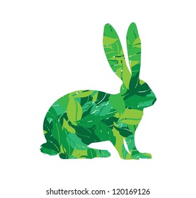 rabbit silhouette in leaves vector illustration