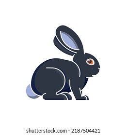 Rabbit silhouette in linear style isolated on white background. Vector image of an animal. Used for outdoor advertising, printing, web resources, neon design as a graphic element. New year 2023