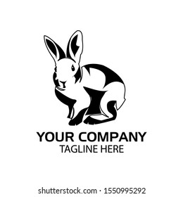Rabbit silhouette logo, flat design. Vector Illustration on white background