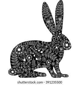 Rabbit silhouette made of flowers