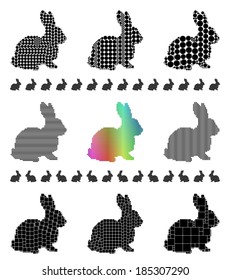 Rabbit silhouette mosaic set