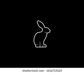 Rabbit Silhouette on Black Background. Isolated Vector Animal Template for Logo Company, Icon, Symbol etc
