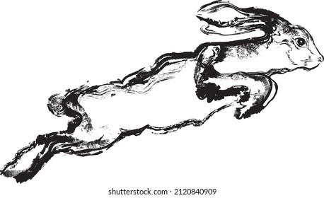 Rabbit silhouette on white background. Year of the rabbit. Vector rabbit.
