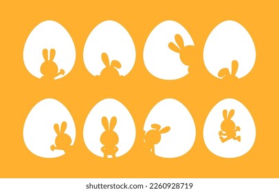 Rabbit Silhouette Outline In Egg Shape Isolated, Vector, Illustration