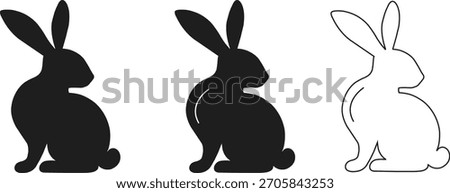 Rabbit Silhouette and Outline Vector Illustration Set.