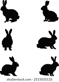 Rabbit silhouette set black flat illustration