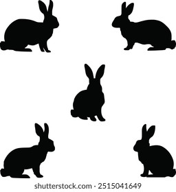 Rabbit silhouette set black flat illustration
