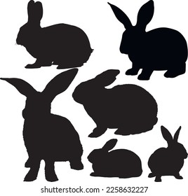 Rabbit silhouette set icon, SVG Vector