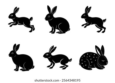 Rabbit silhouette set illustration on white background