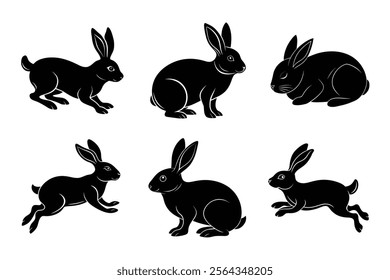 Rabbit silhouette set illustration on white background