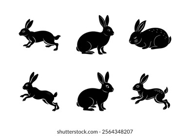 Rabbit silhouette set illustration on white background