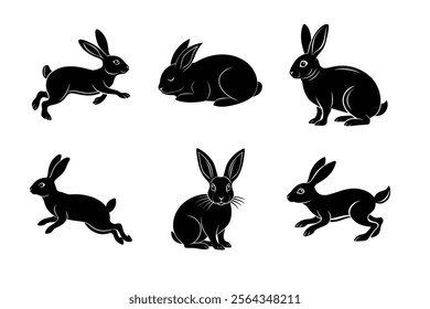 Rabbit silhouette set illustration on white background