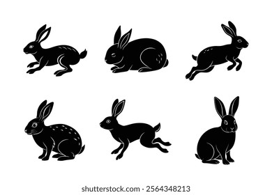 Rabbit silhouette set illustration on white background