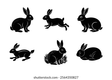 Rabbit silhouette set illustration on white background