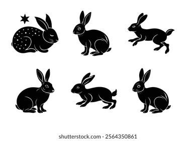 Rabbit silhouette set illustration on white background