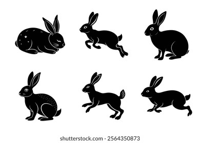 Rabbit silhouette set illustration on white background
