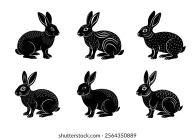 Rabbit silhouette set illustration on white background