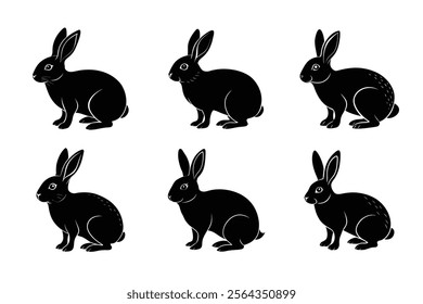 Rabbit silhouette set illustration on white background