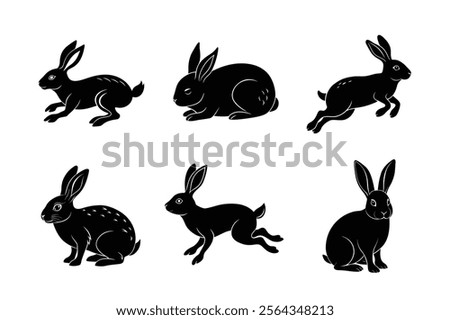 Rabbit silhouette set illustration on white background