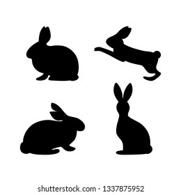 Rabbit Silhouette sits, jumps. Isolated vector illustration. Template of icon, decorative element for greeting card. Symbol of Easter.