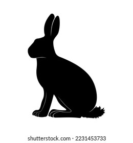 Rabbit silhouette sitting on a white background