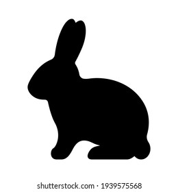 Rabbit Silhouette. Vector Illustration Of A Black Rabbit Silhouette Icon Isolated On A White Background. Bunny Logo Side View, Profile.