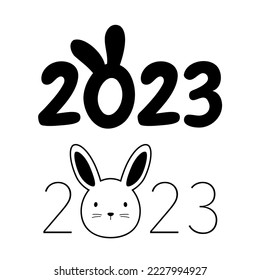 rabbit silhouette vector illustration, text, number 2023, colored black, top view perfect for your graphic design needs and celebrating the new year 2023