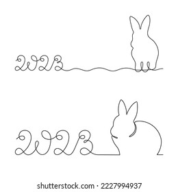 rabbit silhouette vector illustration, text, number 2023, colored black, top view perfect for your graphic design needs and celebrating the new year 2023