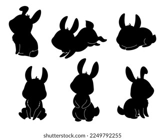 Se ponen siluetas de conejo. Colección de elementos gráficos para el sitio web. Naturaleza y vida salvaje. Estética y elegancia. Afiche o pancarta. Ilustraciones de caricaturas de vectores planos aisladas en fondo blanco