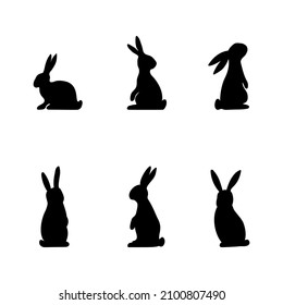 Rabbit silhouettes set. Vector collection of Easter bunnies.