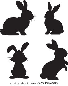 Rabbit Silhouettes Vector Set Playful Bunny Shapes