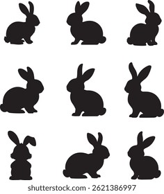 Rabbit Silhouettes Vector Set Playful Bunny Shapes