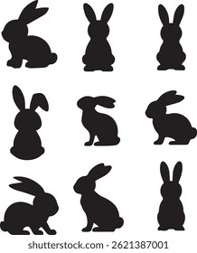 Rabbit Silhouettes Vector Set Playful Bunny Shapes