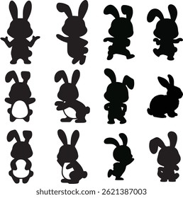 Rabbit Silhouettes Vector Set Playful Bunny Shapes