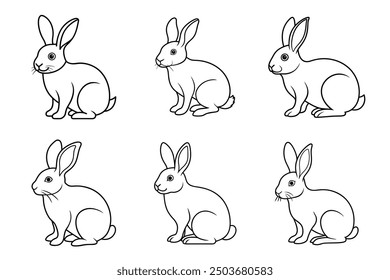 Rabbit simple and clean line art design of vector illustration bundle on white background.