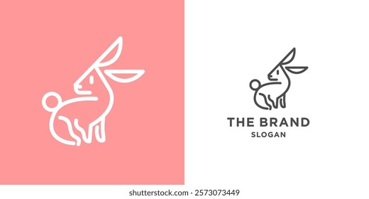 rabbit simple line icon logo vector design, modern logo pictogram design of small bunny in outline style