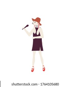 Kaninchen-Sängerhintergrund. Moderne Slider-Seite für Illustrationen. Das Konzept des Kaninchens spielt auf der Bühne, Vektorgrafik. Webbanner-Kaninchen präsentieren singt Design.