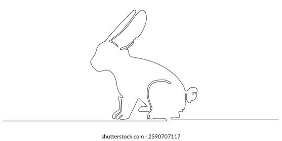 rabbit in single continuous line style, vector illustration.