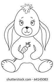 Rabbit siting and holding carrot in paws, monochrome contours