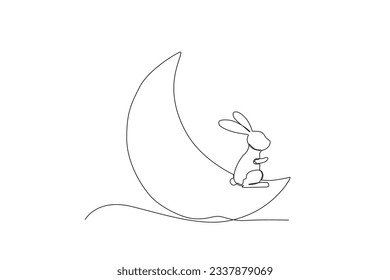 A rabbit sits on a crescent moon. Mid-autumn one-line drawing