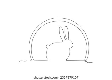 A rabbit sits under the moon. Mid-autumn one-line drawing
