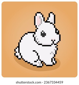 Rabbit is sitting in 8 bit pixel art. Happy animals for game assets in vector illustrations. fur