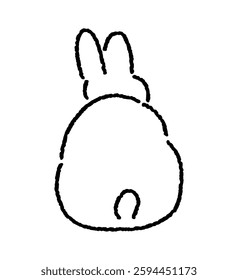 Rabbit sitting with its back turned. Hand-drawn rabbit line art. Simple ink pen contour illustration isolated on the white background