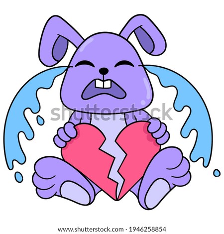 The rabbit was sitting and crying profusely with a broken heart, vector illustration art. doodle icon image kawaii.