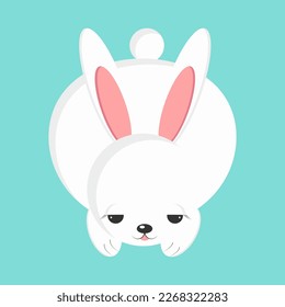 Rabbit sitting cuddled up to the floor.Isolated flat style object. Easter Bunny.