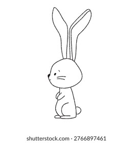 Rabbit is sitting. Happy Easter. Doodle style. Farm cozy animal. Hand-drawn element. Spring holiday. Vector illustration for greeting cards, prints and coloring books
