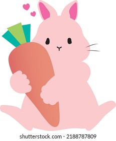 a rabbit is sitting holding a carrot.